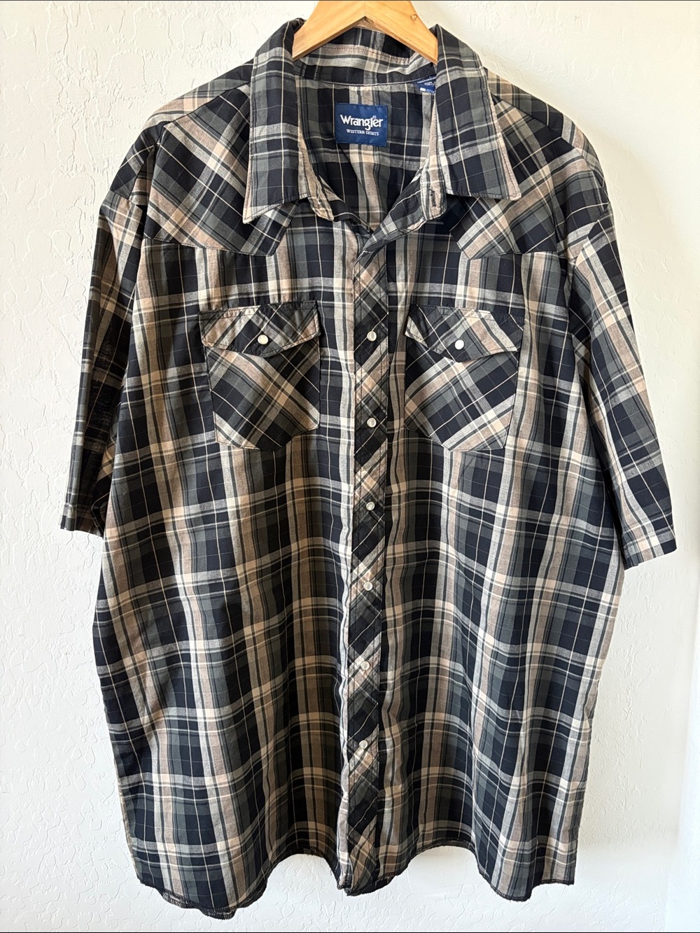 Wrangler Western Shirt Men's 3XT Plaid Short Sleeve Pearl Snap Button
